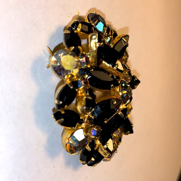 Vintage Black onyx and rhinestone brooch 2 inches diameter - Picture 3 of 4